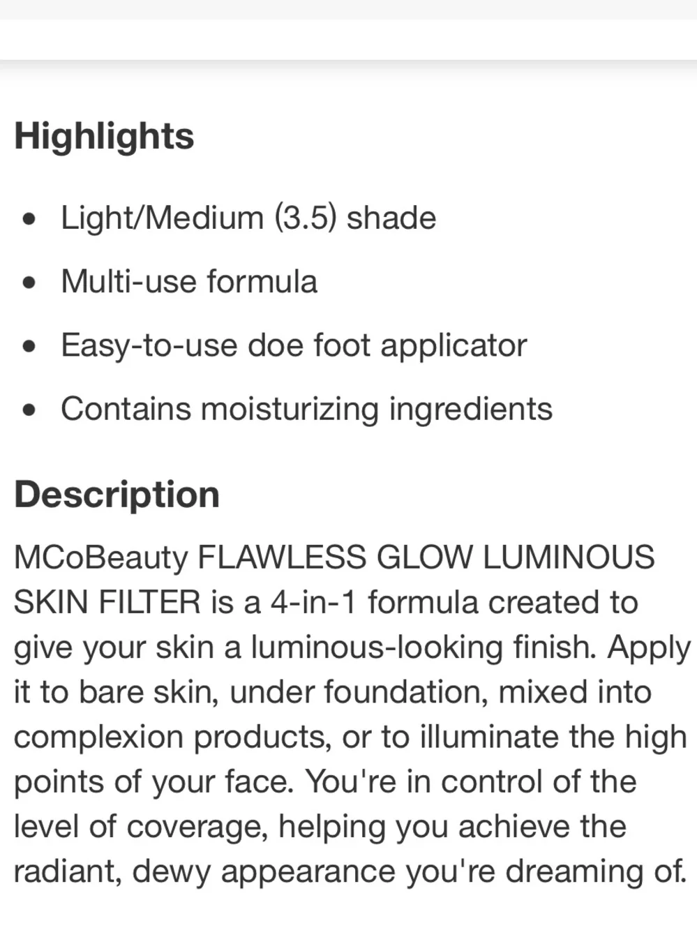 🦋 M Co Beauty Flawless Glow 3.5 Light Medium New FullSz